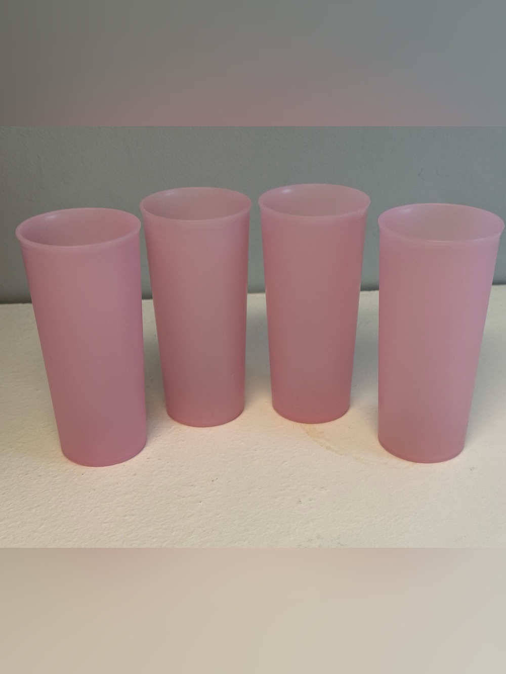 Vintage Tupperware Pink Pastel Tumblers Set of 4 Frosted 16 oz Tall Glasses